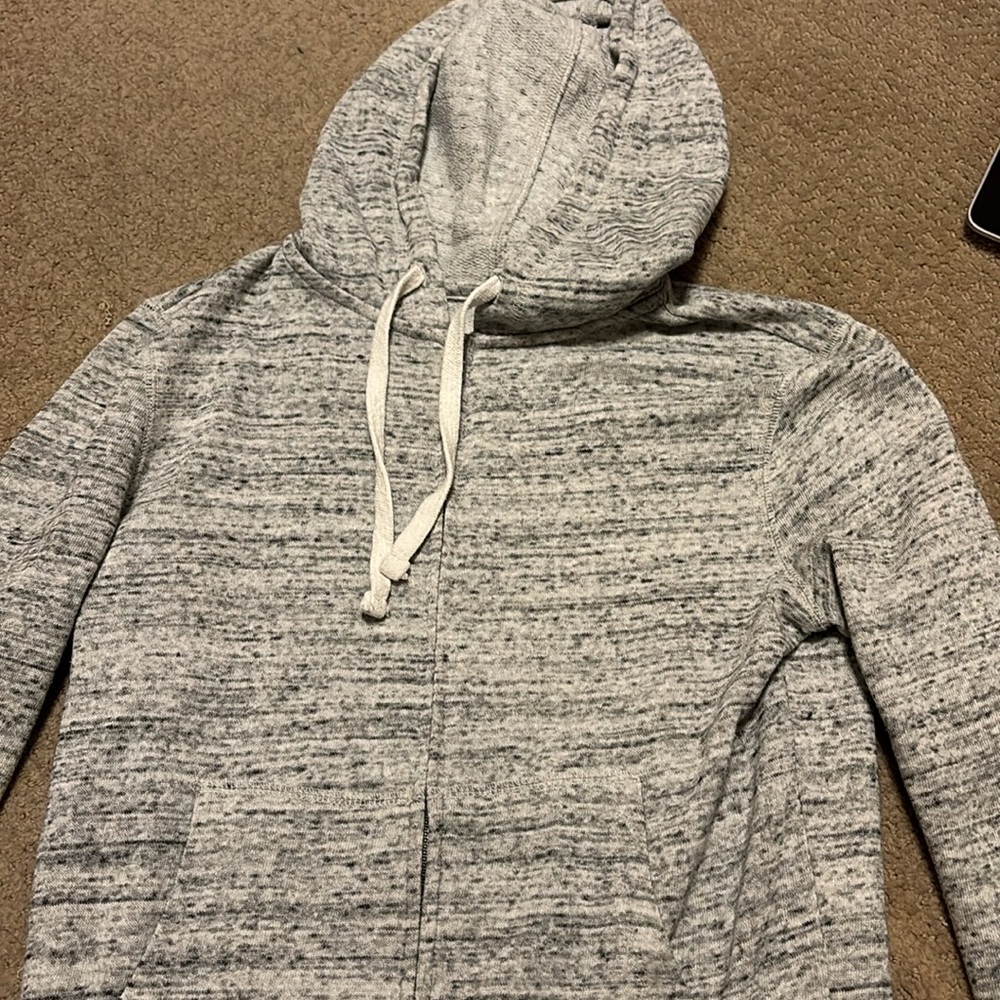 grey melange zip up hoodie with thumb holes